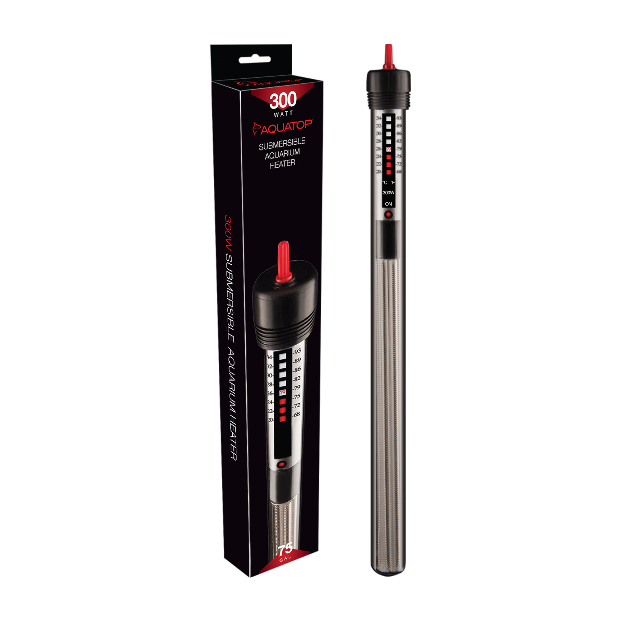 AQUATOP 300W Submersible Glass Heater Adjustable Temperature 68-93°F  Tanks up to 80 Gal, GH-300W