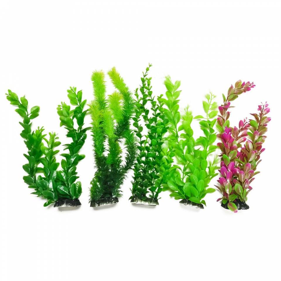 AQUATOP PD-MULTI3 5 Pack 13 Inch Assorted Green Plastic Aquarium Plants : Aquatop