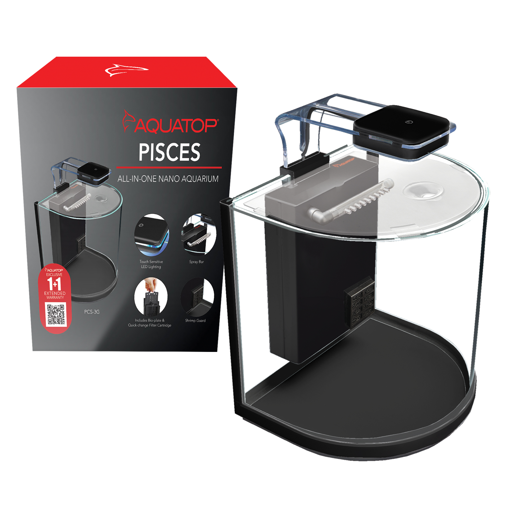 AQUATOP PCS3G PISCES 3 Gallon Nano Bowfront Glass Aquarium Kit Aquatop