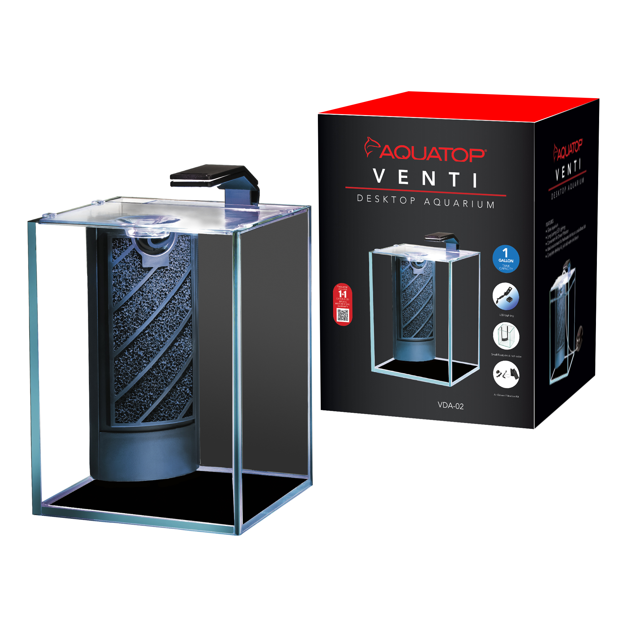 AQUATOP VDA-02 Venti Professional Showcase 1-Gallon Glass Aquarium Kit