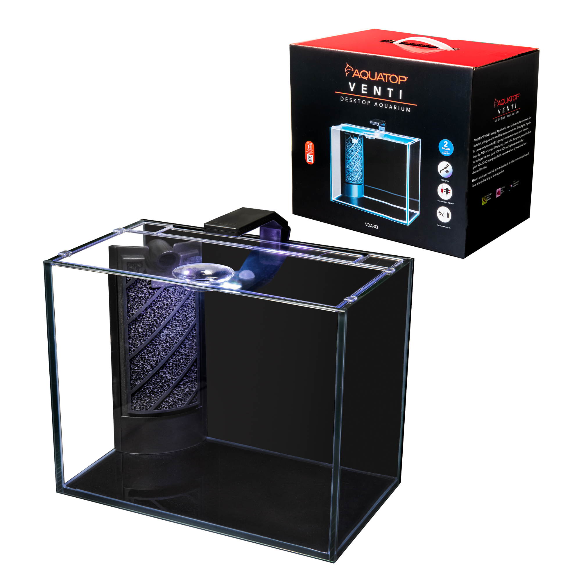 AQUATOP VDA-03 Venti Professional Showcase 2-Gallon Glass Aquarium Kit