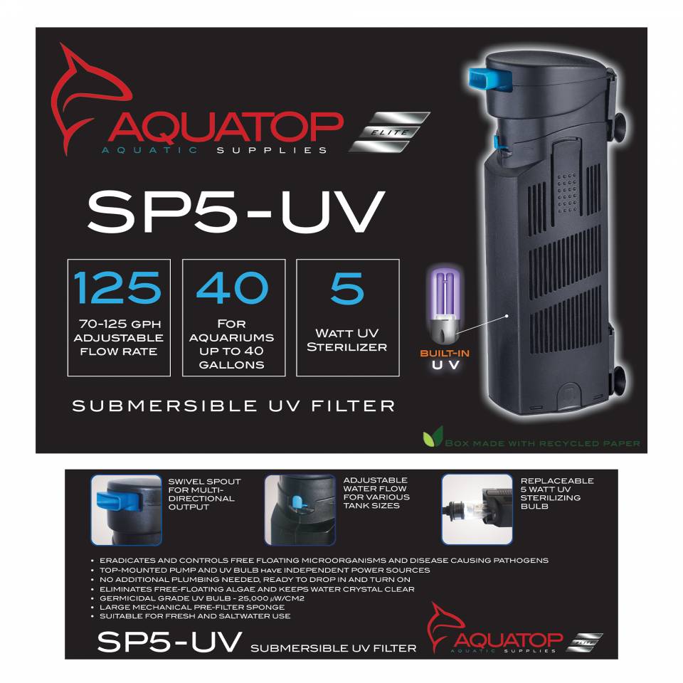 5-in-1 Internal Aquarium Fish Tank UV Sterilizer Filter Submersible Water Pump