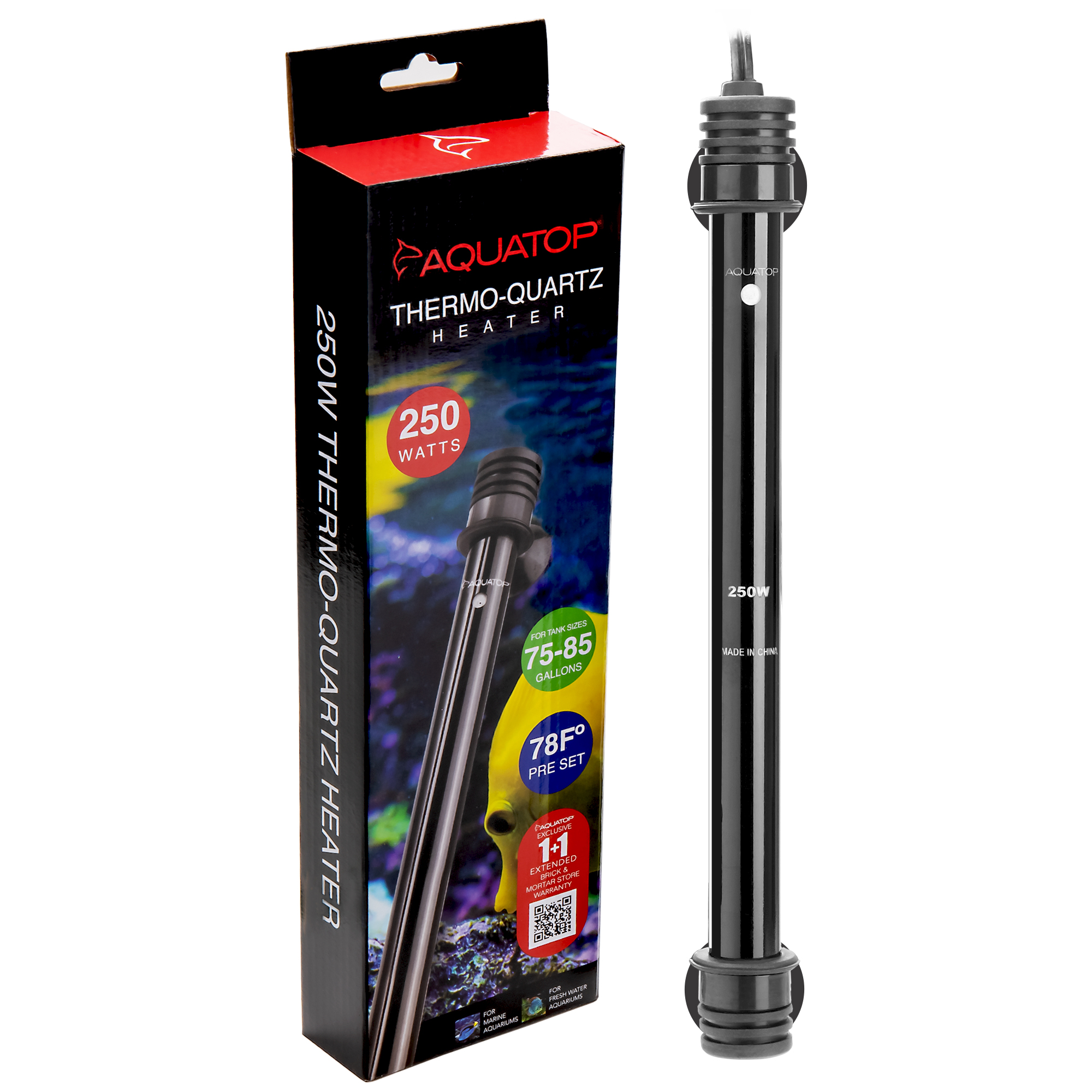 TQ-250W 250-Watt THERMO-QUARTZ Fully Submersible Pre-set Heater | Aquatop
