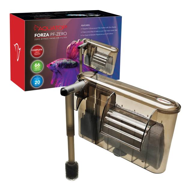 AQUATOP Forza 66 GPH Zero Bypass Hang On Filter for 20 Gallon Aquariums, PF-ZERO