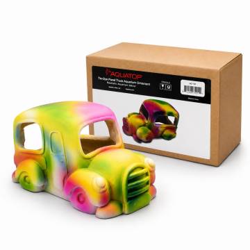 Aquatop Tie-Dye Panel Truck Aquarium Ornament – Colorful Retro Aquarium Décor